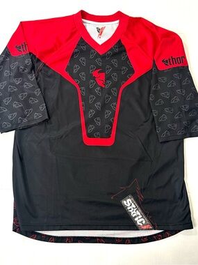 Thor Men’s Red and Black Short Sleeve MX Jersey Motorcross Static Large
